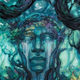 A blue-green goddess rises on the cover of Cassandra Rose Clarke's upcoming fantasy novel The Beholden.